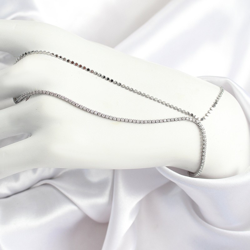 Pirinç Zirkon Taşlı Ezme Zincir Model Gümüş Renk Kadın Şahmeran