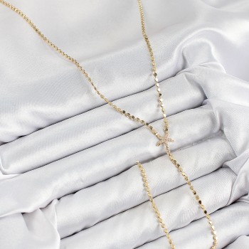Pirinç Zirkon Taşlı Ezme Zincirli Deniz Yıldızı Model Gold Renk Y Kolye