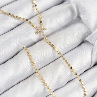 Pirinç Zirkon Taşlı Ezme Zincirli Deniz Yıldızı Model Gold Renk Y Kolye