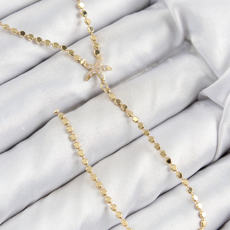 Pirinç Zirkon Taşlı Ezme Zincirli Deniz Yıldızı Model Gold Renk Y Kolye