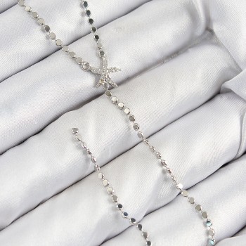 Pirinç Zirkon Taşlı Ezme Zincirli Deniz Yıldızı Model Gümüş Renk Y Kolye