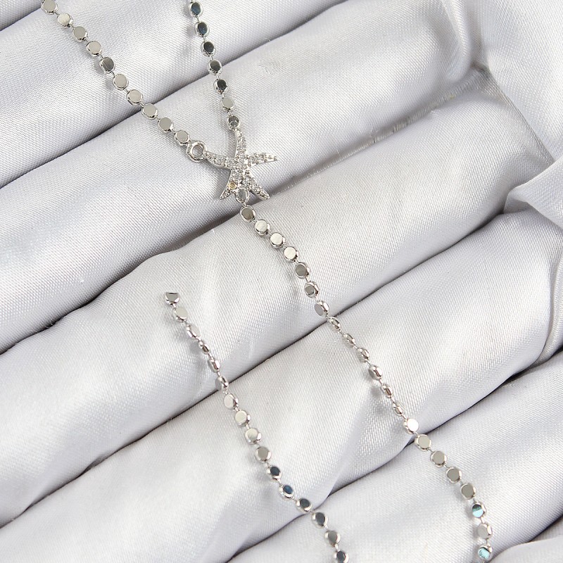 Pirinç Zirkon Taşlı Ezme Zincirli Deniz Yıldızı Model Gümüş Renk Y Kolye