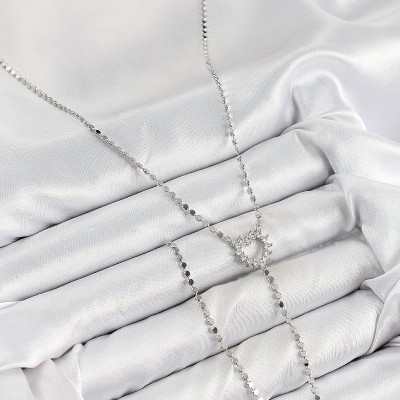 Pirinç Zirkon Taşlı Ezme Zincirli Kalp Model Gümüş Renk Y Kolye