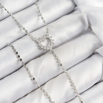 Pirinç Zirkon Taşlı Ezme Zincirli Kalp Model Gümüş Renk Y Kolye