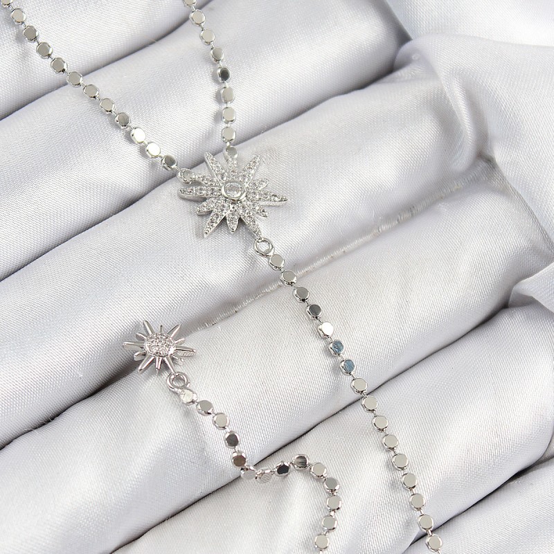 Pirinç Zirkon Taşlı Ezme Zincirli Kutup Yıldızı Model Gümüş Renk Y Kolye