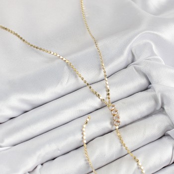 Pirinç Zirkon Taşlı Ezme Zincirli Model Gold Renk Y Kolye