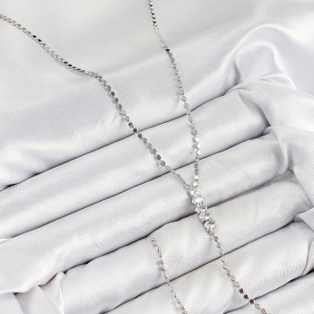 Pirinç Zirkon Taşlı Ezme Zincirli Model Gümüş Renk Y Kolye