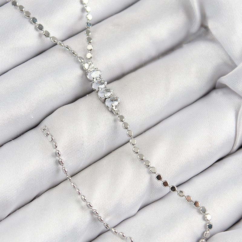 Pirinç Zirkon Taşlı Ezme Zincirli Model Gümüş Renk Y Kolye