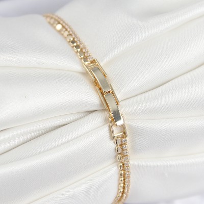 Pirinç Zirkon Taşlı Ezme Zincirli Sıralı Model Gold Renk Kadın Bilekilk