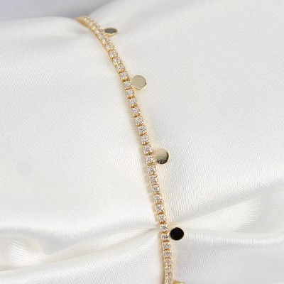 Pirinç Zirkon Taşlı Ezme Zincirli Sıralı Model Gold Renk Kadın Bilekilk