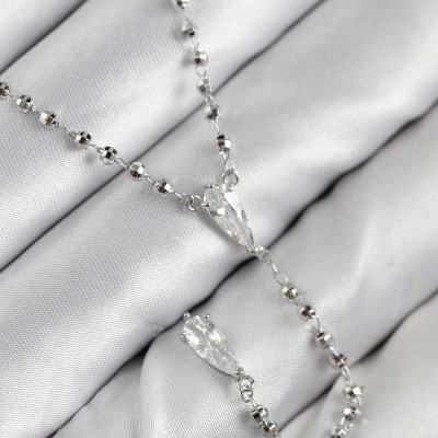 Pirinç Zirkon Taşlı Gümüş Renk Kadın Y Kolye