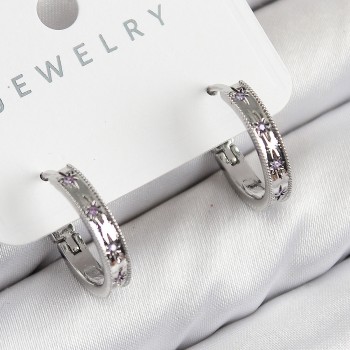 Pirinç Zirkon Taşlı Halka Model Gümüş Renk Kadın Küpe