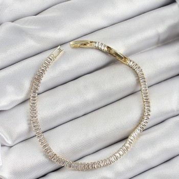 Pirinç Zirkon Taşlı İnce Su Yolu Model Gold Renk Kadın Bileklik