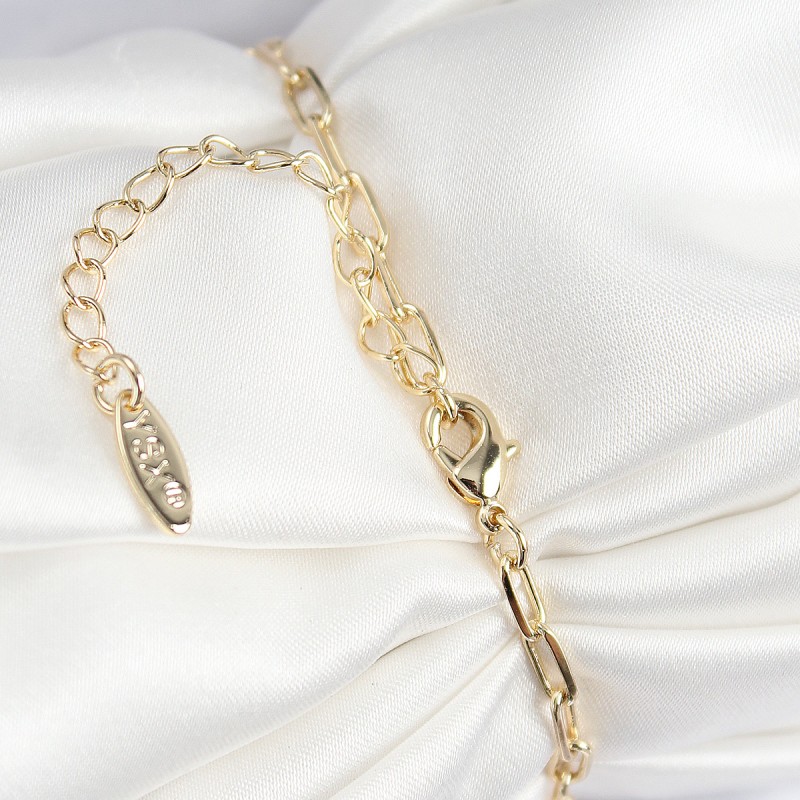 Pirinç Zirkon Taşlı İncili İstiridye Model Gold Renk Kadın Bileklik