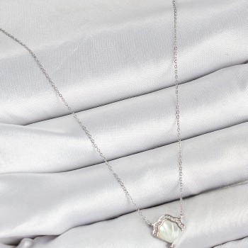 Pirinç Zirkon Taşlı İstiridye Model Gümüş Renk Kadın Kolye