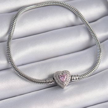 Pirinç Zirkon Taşlı Kalp Figür Charm Model Kadın Bileklik