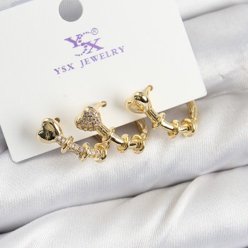 Pirinç Zİrkon Taşlı Kalp Model Gold Renk 3'lü Kadın Küpe