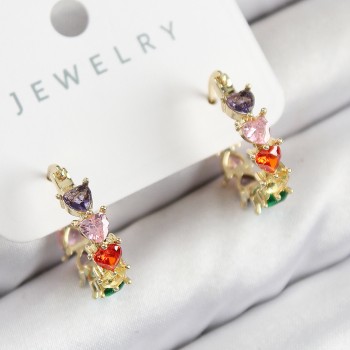 Pirinç Zirkon Taşlı Kalp Model Gold Renk Kadın Küpe