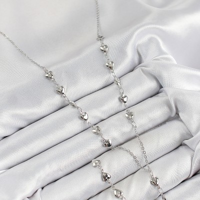 Pirinç Zirkon Taşlı Kalp Model Gümüş Renk Y Kolye