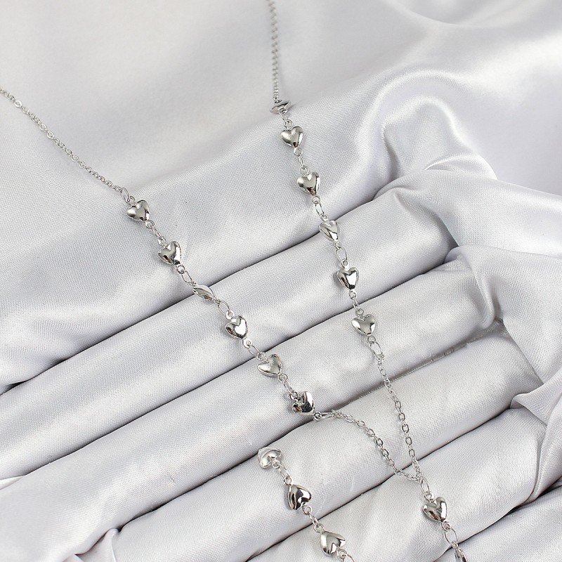 Pirinç Zirkon Taşlı Kalp Model Gümüş Renk Y Kolye