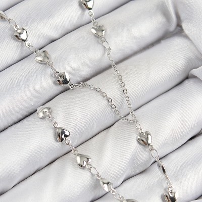 Pirinç Zirkon Taşlı Kalp Model Gümüş Renk Y Kolye