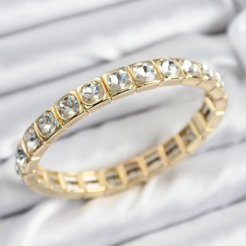 Pirinç Zirkon Taşlı Kare Model Gold Renk Lastikli Kadın Bileklik