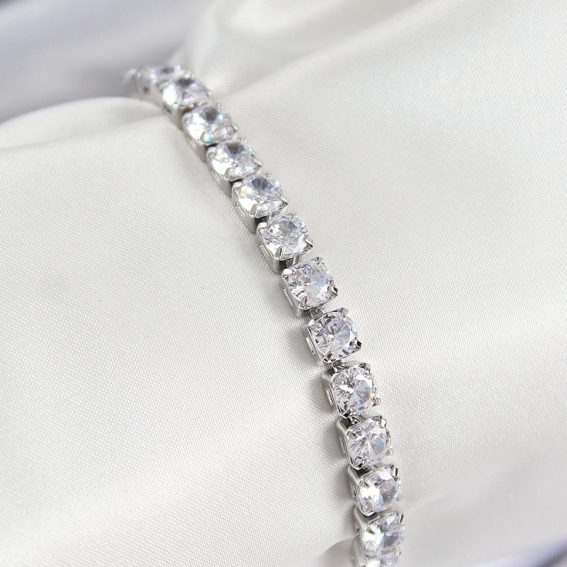 Pirinç Zirkon Taşlı Kare Model Gümüş Renk Asansörlü Kadın Bileklik