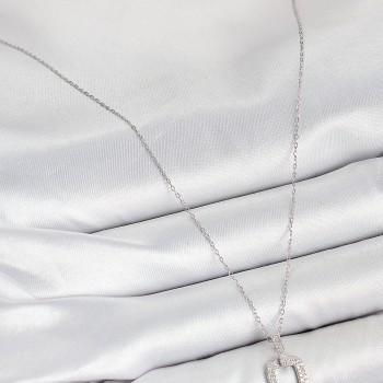 Pirinç Zirkon Taşlı Kare Model Gümüş Renk Kadın Kolye