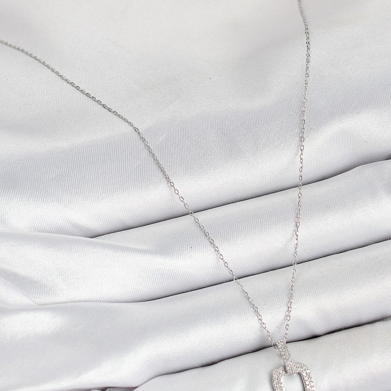 Pirinç Zirkon Taşlı Kare Model Gümüş Renk Kadın Kolye