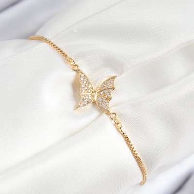 Pirinç Zirkon Taşlı Kelebek Model Gold Renk Asansörlü Kadın Bileklik