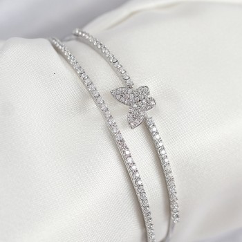 Pirinç Zirkon Taşlı Kelebek Model Gümüş Renk Kadın Bileklik