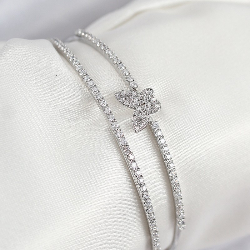 Pirinç Zirkon Taşlı Kelebek Model Gümüş Renk Kadın Bileklik