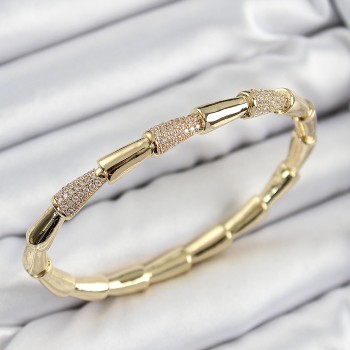 Pirinç Zirkon Taşlı Kemik Model Gold Renk Vip Kadın Bileklik