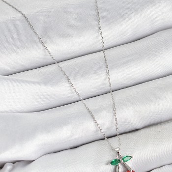 Pirinç Zirkon Taşlı Kiraz Model Gümüş Renk Kadın Kolye