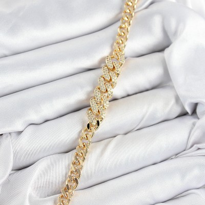 Pirinç Zirkon Taşlı Küba Zincir Model Gold Renk Kadın Bileklik