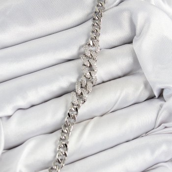 Pirinç Zirkon Taşlı Küba Zincir Model Gümüş Renk Kadın Bileklik