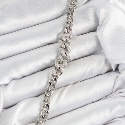 Pirinç Zirkon Taşlı Küba Zincir Model Gümüş Renk Kadın Bileklik