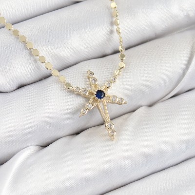 Pirinç Zirkon Taşlı Kutup Yıldızı Model Ezme Zincir Gold Renk Kadın Kolye