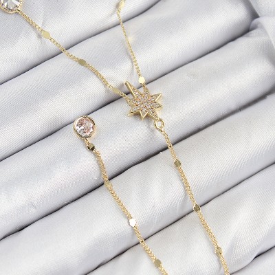 Pirinç Zirkon Taşlı Kutup Yıldızı Model Gold Renk Y Kolye