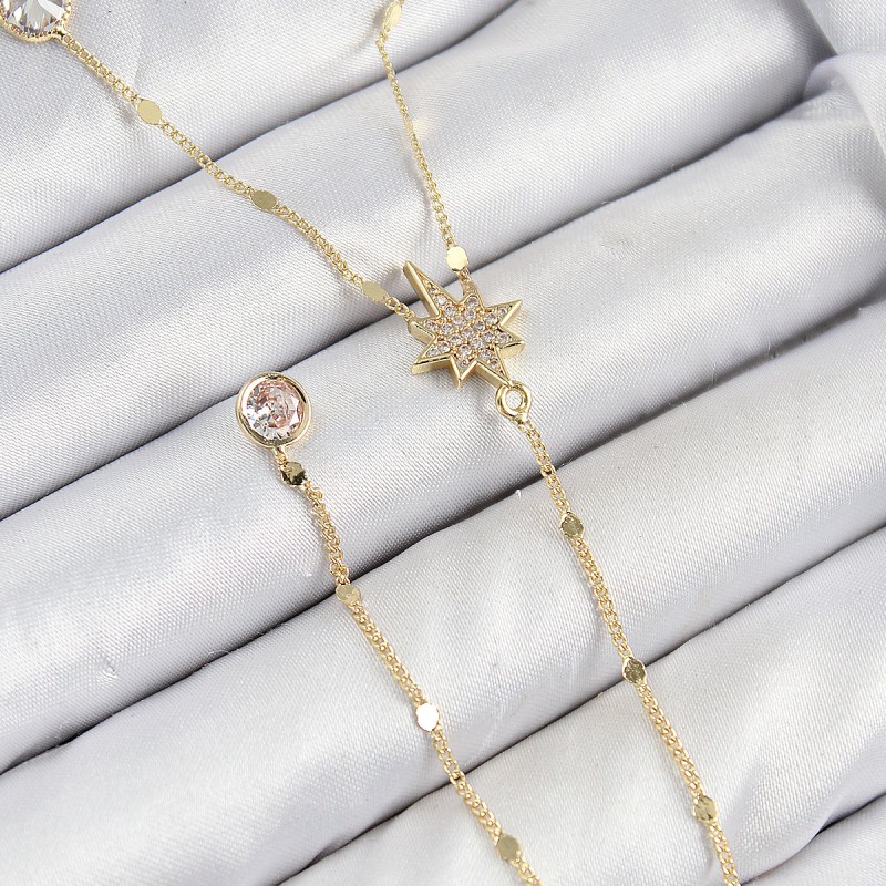 Pirinç Zirkon Taşlı Kutup Yıldızı Model Gold Renk Y Kolye
