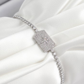 Pirinç Zirkon Taşlı Kutup Yıldızı Model Gümüş Renk Asansörlü Kadın Bileklik