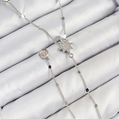 Pirinç Zirkon Taşlı Kutup Yıldızı Model Gümüş Renk Y Kolye