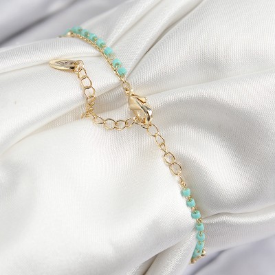 Pirinç Zirkon Taşlı Mavi Boncuklu Model Gold Renk Kadın Bileklik