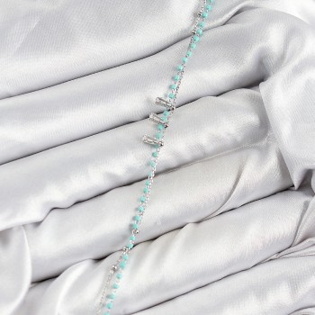 Pirinç Zirkon Taşlı Mavi Boncuklu Model Gümüş Renk Kadın Bileklik