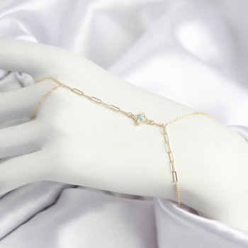 Pirinç Zirkon Taşlı Mavi Boncuklu Yonca Model Gold Renk Şahmeran