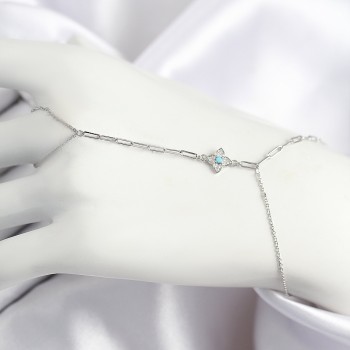 Pirinç Zirkon Taşlı Mavi Boncuklu Yonca Model Gümüş Renk Şahmeran