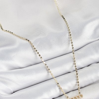 Pirinç Zirkon Taşlı Messika Model Ezme Zincir Gold Renk Kadın Kolye