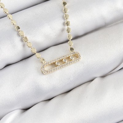 Pirinç Zirkon Taşlı Messika Model Ezme Zincir Gold Renk Kadın Kolye