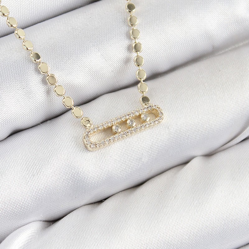 Pirinç Zirkon Taşlı Messika Model Ezme Zincir Gold Renk Kadın Kolye