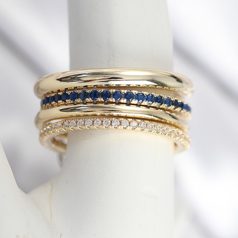 Pirinç Zirkon Taşlı Mix Renk 3'Lü Kadın Yüzük